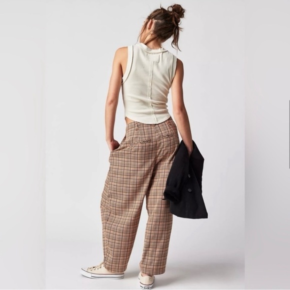 Free People Turning Point Plaid Baggy Slouchy Pants NWT SZ 10 Academia Boho - Picture 4 of 16